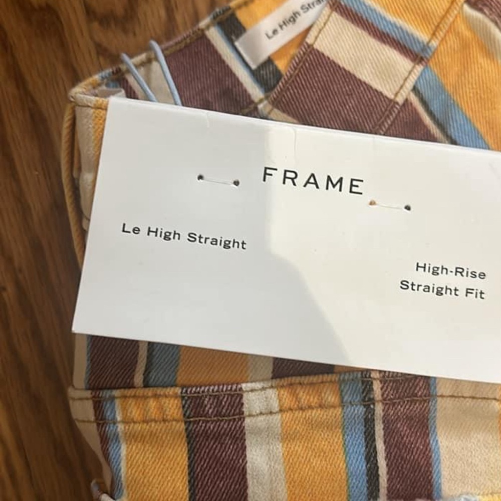 FRAME Le High Straight multicolor yellow red striped jeans 25